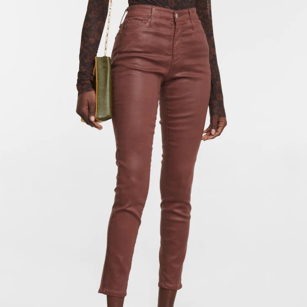 Ag Adriano Goldschmied High-Rise Skinny Coated Pants in Brown